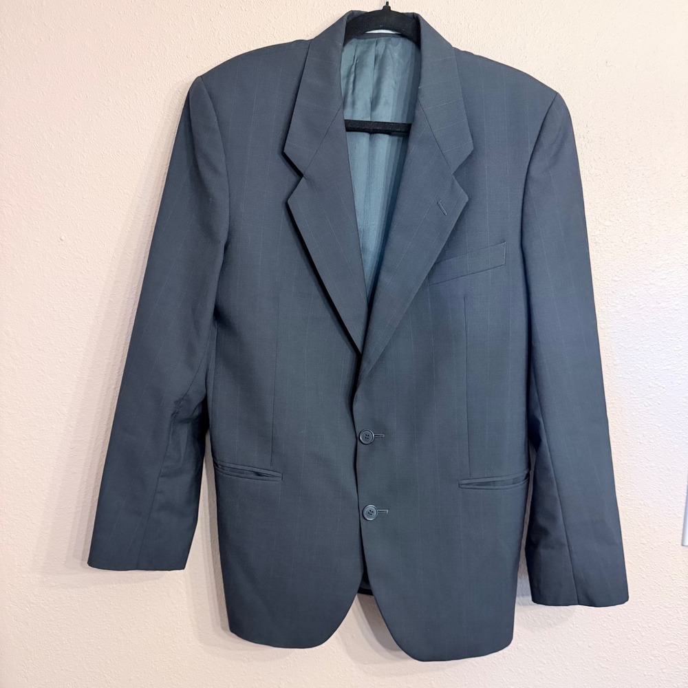 Yves Saint Laurent Mens Blazer Navy Blue Pinstripe Wool Sport Coat Vintage